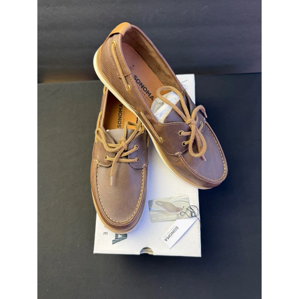 Sonoma Mitchell Boat Shoes Sz 12 Brown Ortholite Cushioned‎ Nautical Deck Loafer